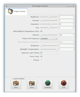 guvcview -o or guvcview --control_only